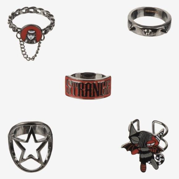 Emily The Strange Icons Ring Set Gunmetal Gray Hot Topic Bioworld - Picture 1 of 4